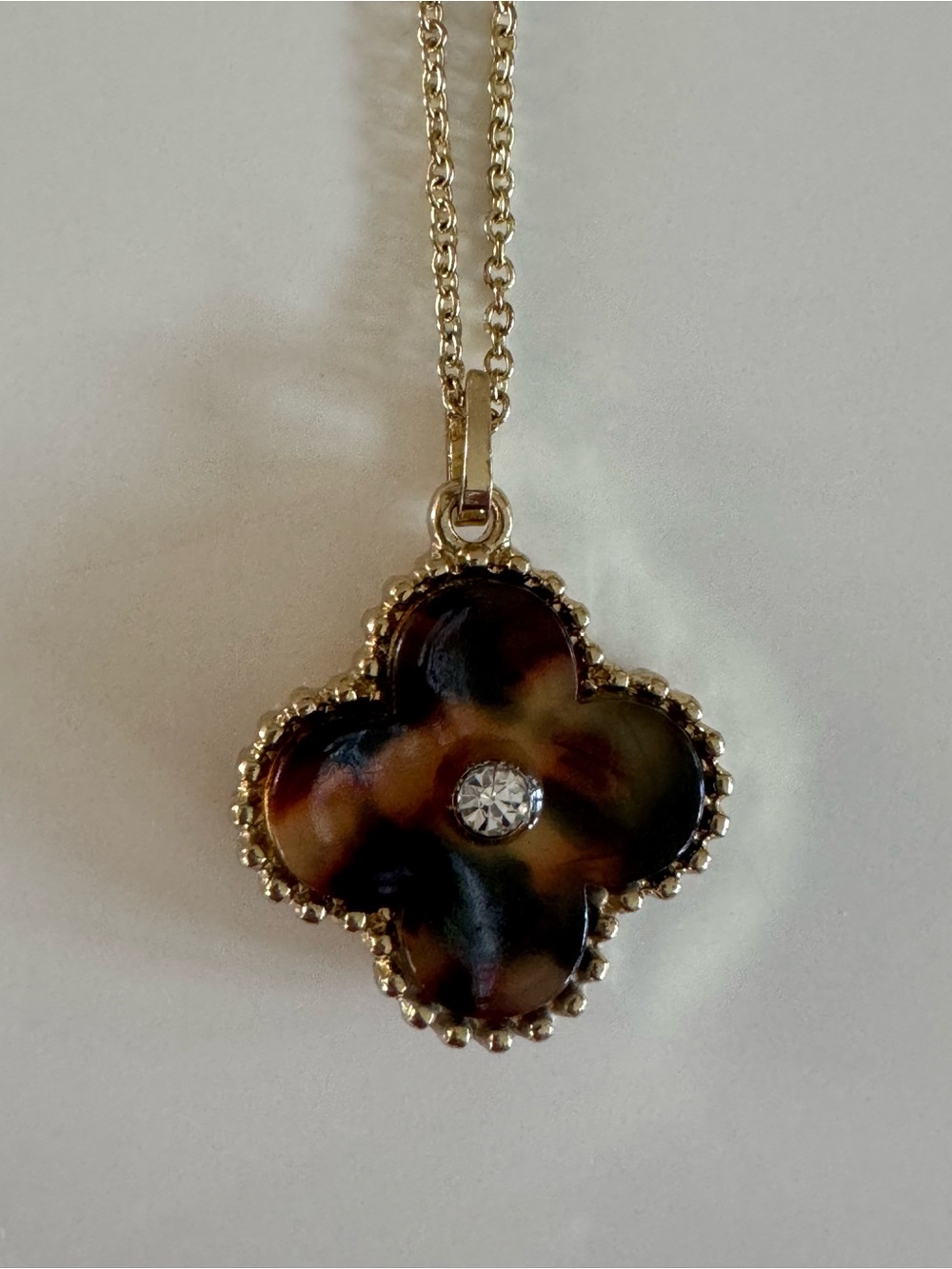 Clover Tortoise With Rhinestone In Center Reversible In Yellow Pendant Necklace